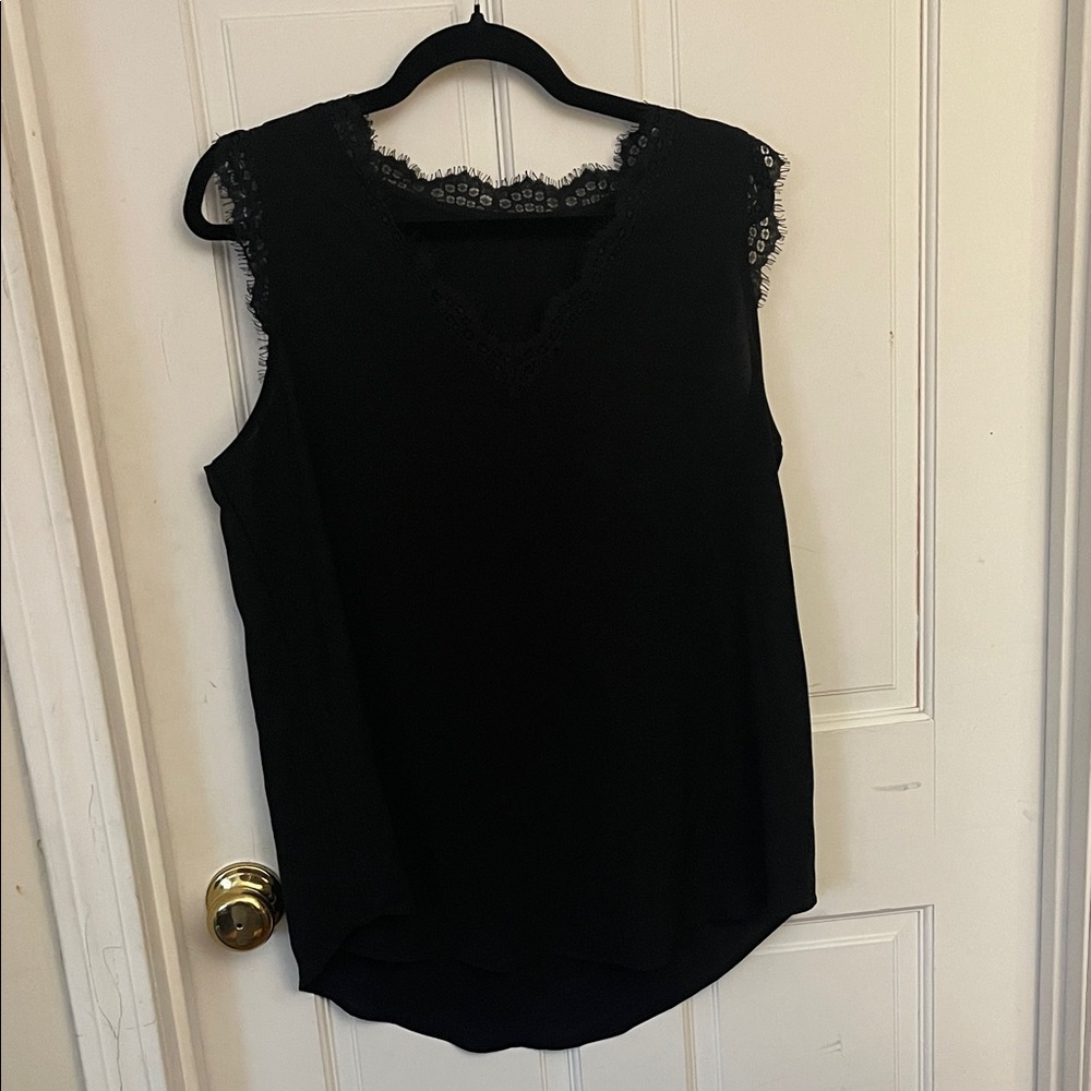 Black Lace-Trim Sleeveless Top